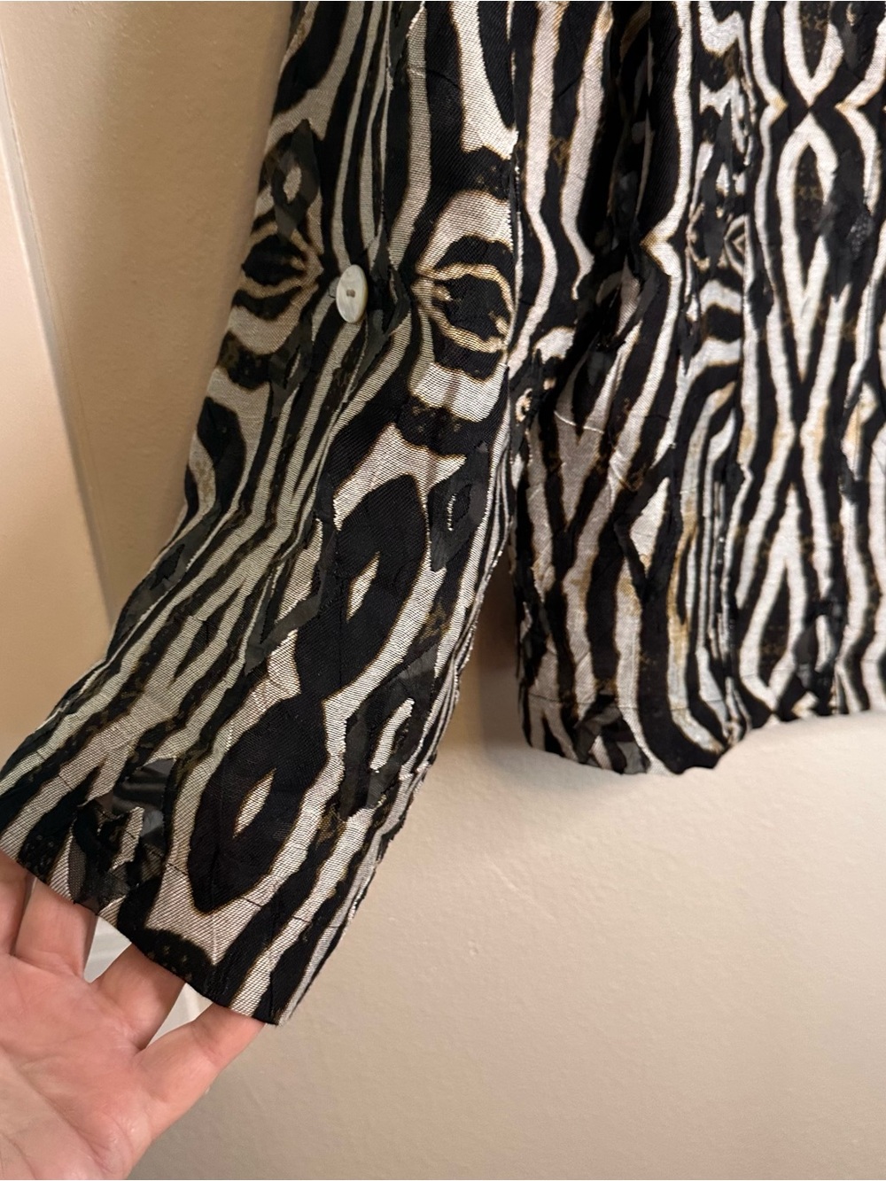 Ruby Rd. Black & Cream Patterned Sheer Jacket - Picture 3 of 7